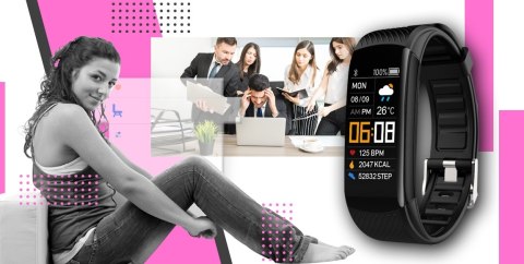 Smartband GIEWONT Fit&GO Duo GW200-4 - Black + Pasek Think Pink