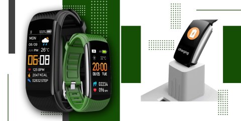 Smartband GIEWONT Fit&GO Duo GW200-5 - Black + Pasek Go Green