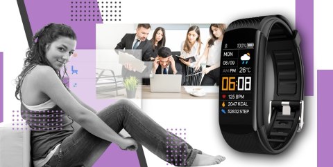 Smartband GIEWONT Fit&GO Duo GW200-8 - Black + Pasek Touch of Lavender
