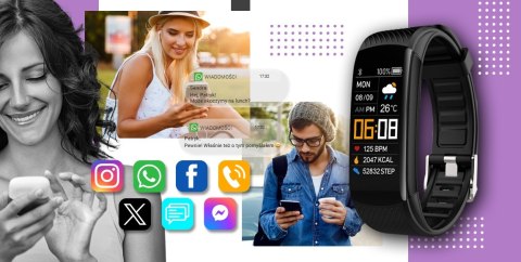 Smartband GIEWONT Fit&GO Duo GW200-8 - Black + Pasek Touch of Lavender