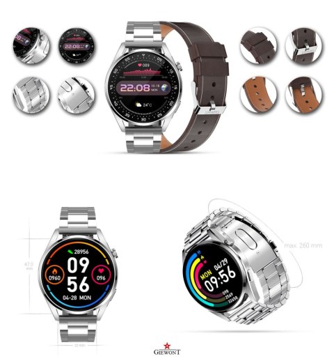Smartwatch GIEWONT Vertex SmartCall GW450-6 Silver/Brown Leather
