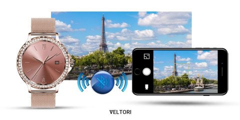Smartwatch Damski VELTORI VT320-1 Złota Bransoleta + Różowy Pasek Silikonowy