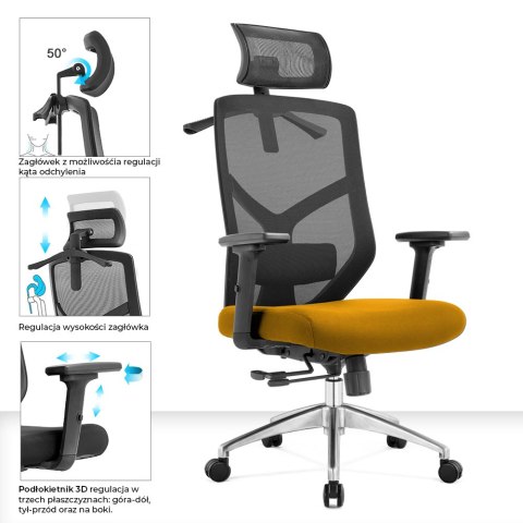 Fotel biurowy ergonomiczny Rosa musztardowy ANGEL