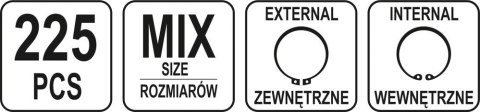 ZESTAW PIERŚCIENI SEGERA ZEWNĘTRZNYCH I WEWNĘTRZNYCH 225SZT YATO ZESTAW PIERŚCIENI SEGERA ZEWNĘTRZNYCH I WEWNĘTRZNYCH 225SZT YATO