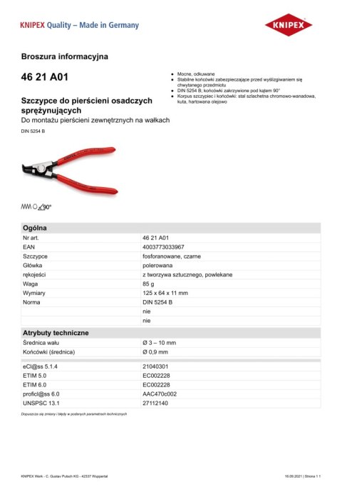 SZCZYPCE DO PIERŚCIENI SEGERA ZEW.WYG.125MM, 3-10 MM KNIPEX SZCZYPCE DO PIERŚCIENI SEGERA ZEW.WYG.125MM, 3-10 MM KNIPEX