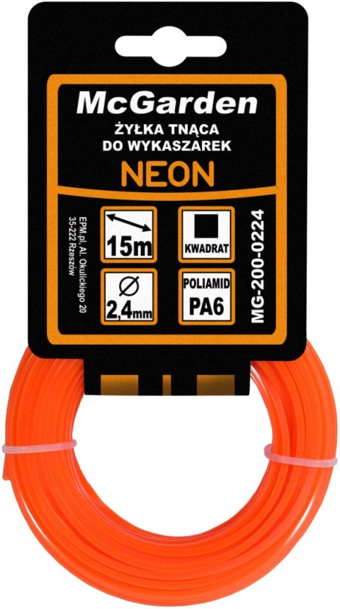ŻYŁKA DO WYKASZARKI KWADRAT NEON 2,0MM 15M MC GARDEN ŻYŁKA DO WYKASZARKI KWADRAT NEON 2,0MM 15M MC GARDEN