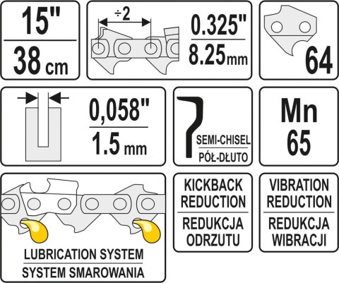 ŁAŃCUCH TNĄCY DO PILARKI 15'' .325 1.5MM 64Z YATO ŁAŃCUCH TNĄCY DO PILARKI 15'' .325 1.5MM 64Z YATO