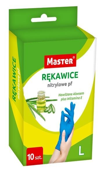 RĘKAWICE NITRYLOWE MASTER ALOES ROZMIAR L OP. 10 SZT UN RĘKAWICE NITRYLOWE MASTER ALOES ROZMIAR L OP. 10 SZT UN