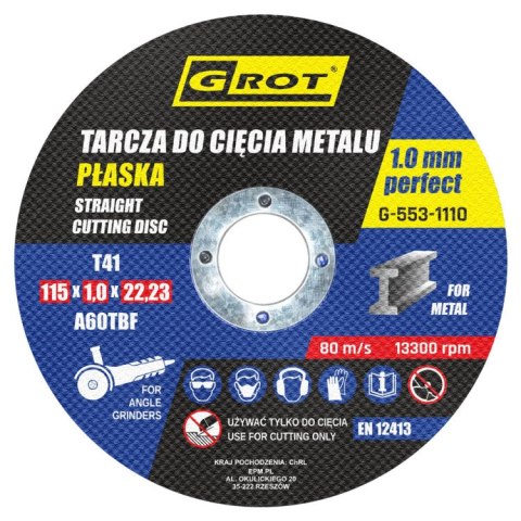 TARCZA PŁASKA T1A 115*1.0*22 KOMPLET 10 SZTUK GROT TARCZA PŁASKA T1A 115*1.0*22 KOMPLET 10 SZTUK GROT