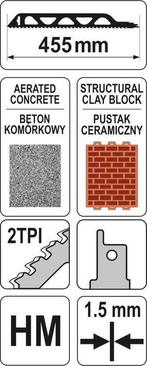 BRZESZCZOT DO PIŁY SZABLASTEJ 455MM DO CEGIEŁ I PUSTAKÓW YATO BRZESZCZOT DO PIŁY SZABLASTEJ 455MM DO CEGIEŁ I PUSTAKÓW YATO