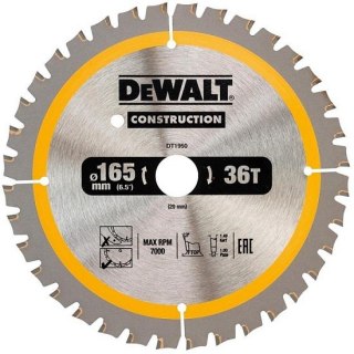 PIŁA TARCZOWA DO DREWNA 165/20MM, 36 ZĘBÓW DEWALT