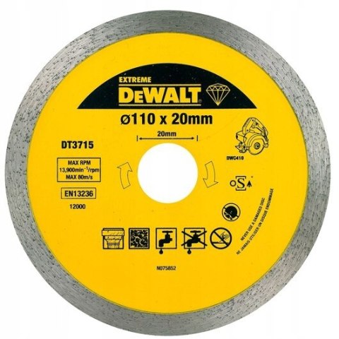 TARCZA DIAMENTOWA DO CIĘCIA PŁYTEK 110*20MM HARD TILE DEWALT TARCZA DIAMENTOWA DO CIĘCIA PŁYTEK 110*20MM HARD TILE DEWALT