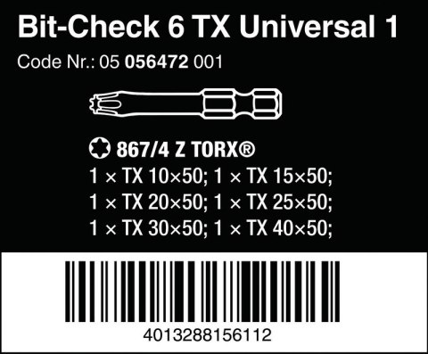 ZESTAW BIT-CHECK 6 TX UNIVERSAL 1, 6CZ. WERA ZESTAW BIT-CHECK 6 TX UNIVERSAL 1, 6CZ. WERA