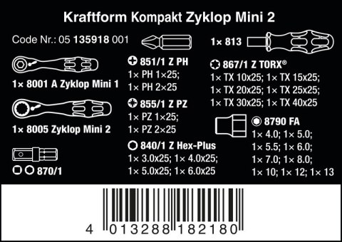 ZESTAW NARZĘDZI NASADOWYCH ZYLKOP MINI 2, 27 CZ. WERA ZESTAW NARZĘDZI NASADOWYCH ZYLKOP MINI 2, 27 CZ. WERA
