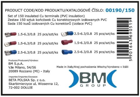 ZESTAW KOŃCÓWEK KONEKTOROWYCH IZOLOWANYCH 150 SZTUK BM GROUP ZESTAW KOŃCÓWEK KONEKTOROWYCH IZOLOWANYCH 150 SZTUK BM GROUP