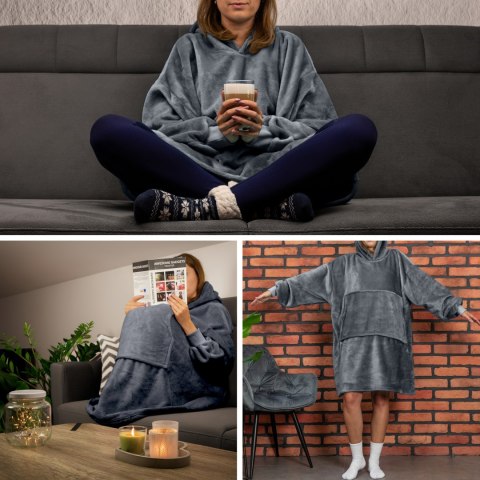 Bluzair Bluza Koc Hoodie Oversize Polska Szary 4w1 Bluzair Bluza Koc Hoodie Oversize Polska Szary 4w1