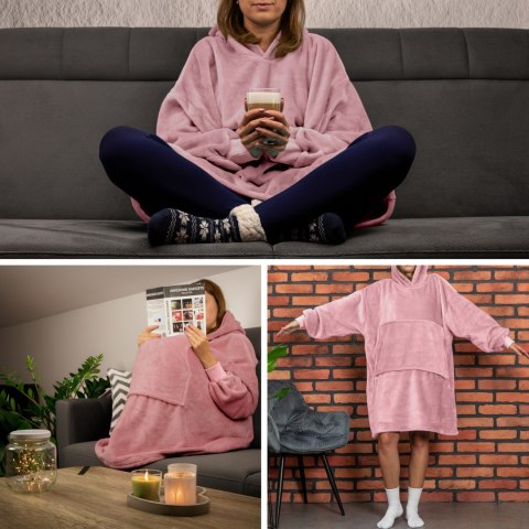 Bluzair Bluza Koc Hoodie Oversize Polska Różowy Bluzair Bluza Koc Hoodie Oversize Polska Różowy