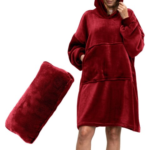 Bluzair Bluza Koc z Kapturem XXL Ciepła Bordo 4w1 Bluzair Bluza Koc z Kapturem XXL Ciepła Bordo 4w1