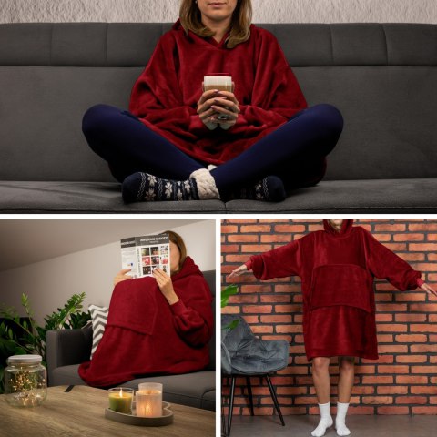 Bluzair Bluza Koc z Kapturem XXL Ciepła Bordo 4w1 Bluzair Bluza Koc z Kapturem XXL Ciepła Bordo 4w1