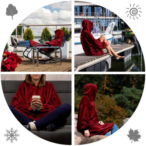 Bluzair Bluza Koc z Kapturem XXL Ciepła Bordo 4w1 Bluzair Bluza Koc z Kapturem XXL Ciepła Bordo 4w1