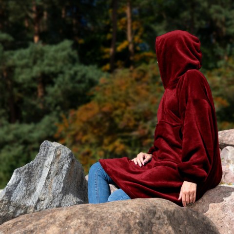Bluzair Bluza Koc z Kapturem XXL Ciepła Bordo 4w1 Bluzair Bluza Koc z Kapturem XXL Ciepła Bordo 4w1
