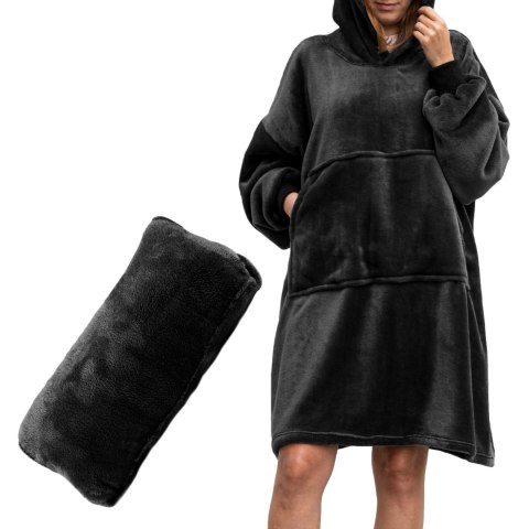 Bluzair Bluza Koc z Kapturem XXL Ciepła Czarny 4w1 Bluzair Bluza Koc z Kapturem XXL Ciepła Czarny 4w1