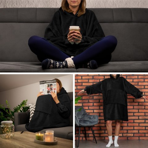 Bluzair Bluza Koc z Kapturem XXL Ciepła Czarny 4w1 Bluzair Bluza Koc z Kapturem XXL Ciepła Czarny 4w1