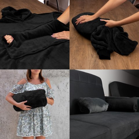 Bluzair Bluza Koc z Kapturem XXL Ciepła Czarny 4w1 Bluzair Bluza Koc z Kapturem XXL Ciepła Czarny 4w1