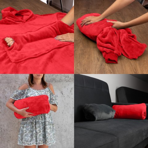 Bluzair Bluza Koc z Kapturem XXL Ciepła Czerwony Bluzair Bluza Koc z Kapturem XXL Ciepła Czerwony