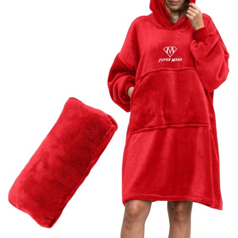 Bluzair SUPER MAMA - Bluza koc - Czerwony - prezent na dzień matki Bluzair SUPER MAMA - Bluza koc - Czerwony - prezent na dzień matki