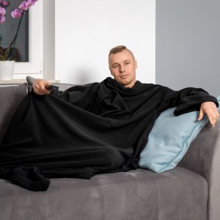 Kocyk Szlafrok Czarny koc z rękawami polar POLSKI