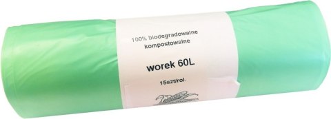 Worki BIO Biodegradowalne Kompostowalne 60L 15 szt. Zielony Worki BIO Biodegradowalne Kompostowalne 60L 15 szt. Zielony