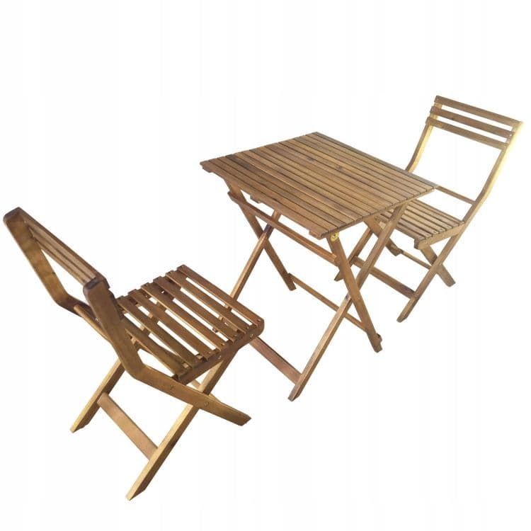 Zestaw mebli ogrodowych z drewna akacjowego – stolik i 2 krzesła