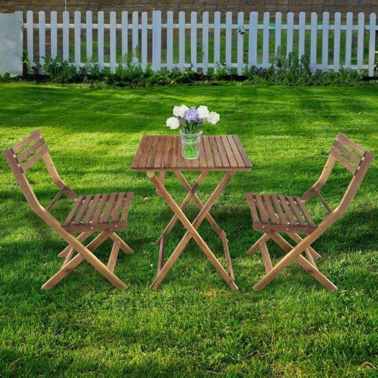 Zestaw mebli ogrodowych z drewna akacjowego – stolik i 2 krzesła