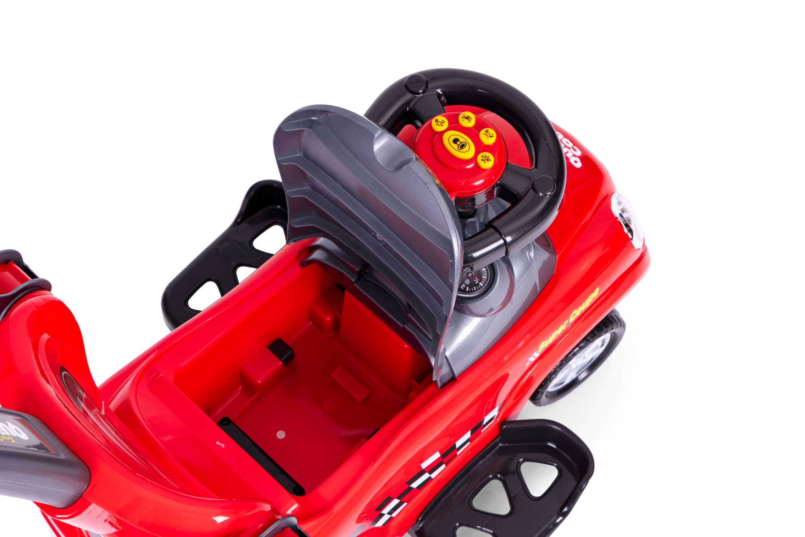 Jeździk autko chodzik pchacz skrętne koła rączka dźwięki - czerwone