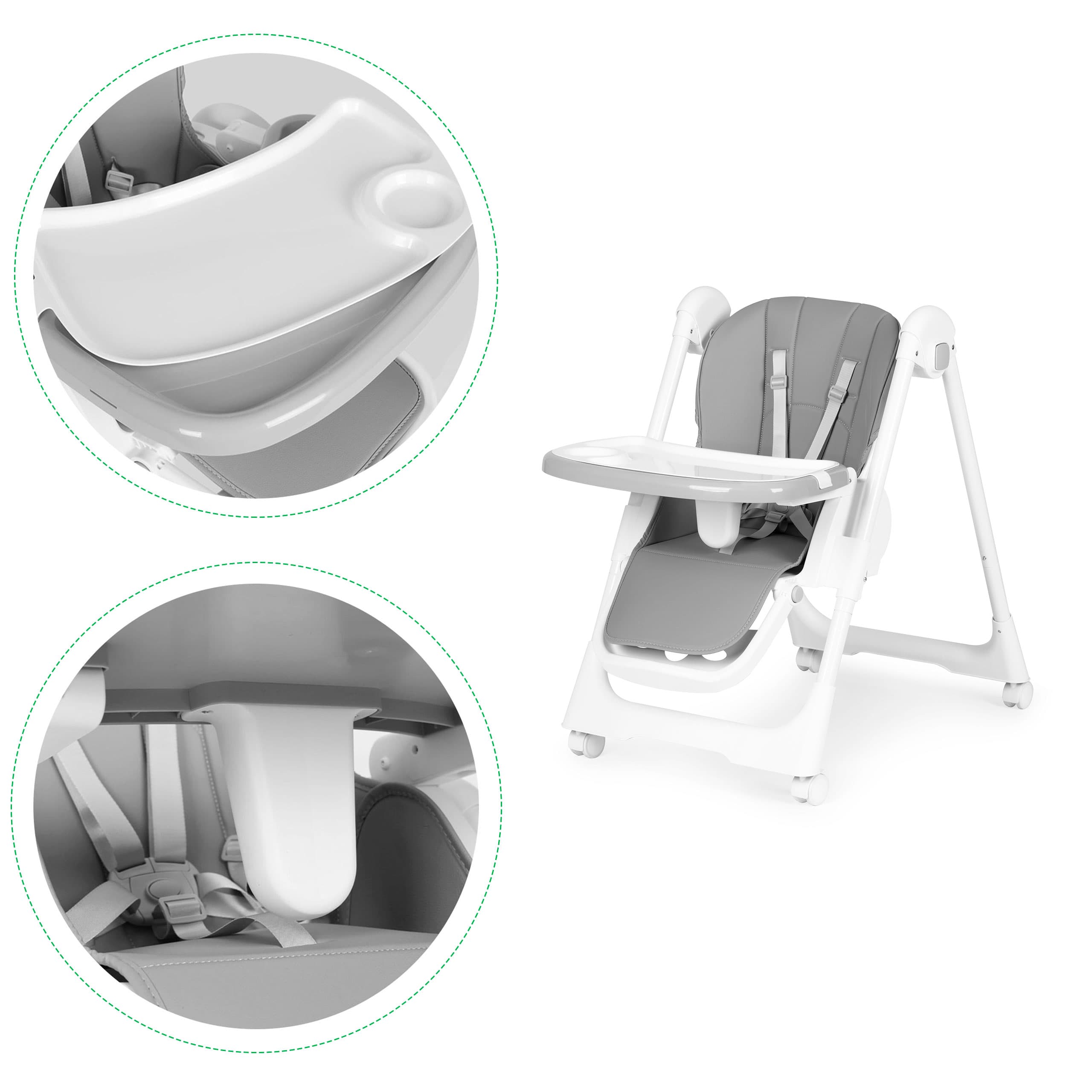 Krzesełko fotelik do karmienia regulacja wysokości ekoskóra pasy podwójna tacka ECOTOYS