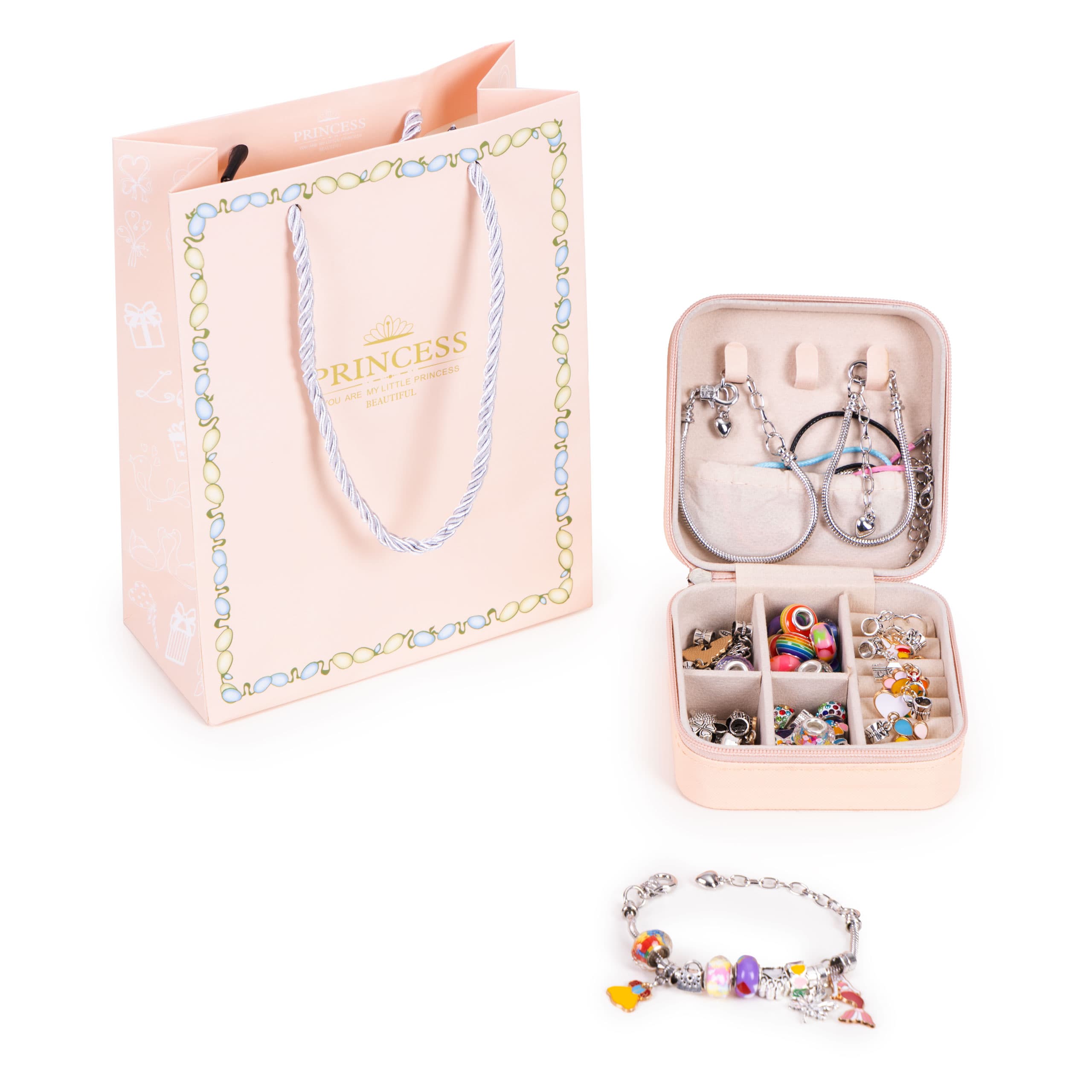 Zestaw do robienia bransoletek naszyjników charmsy koraliki 66 elementów + organizer i torba