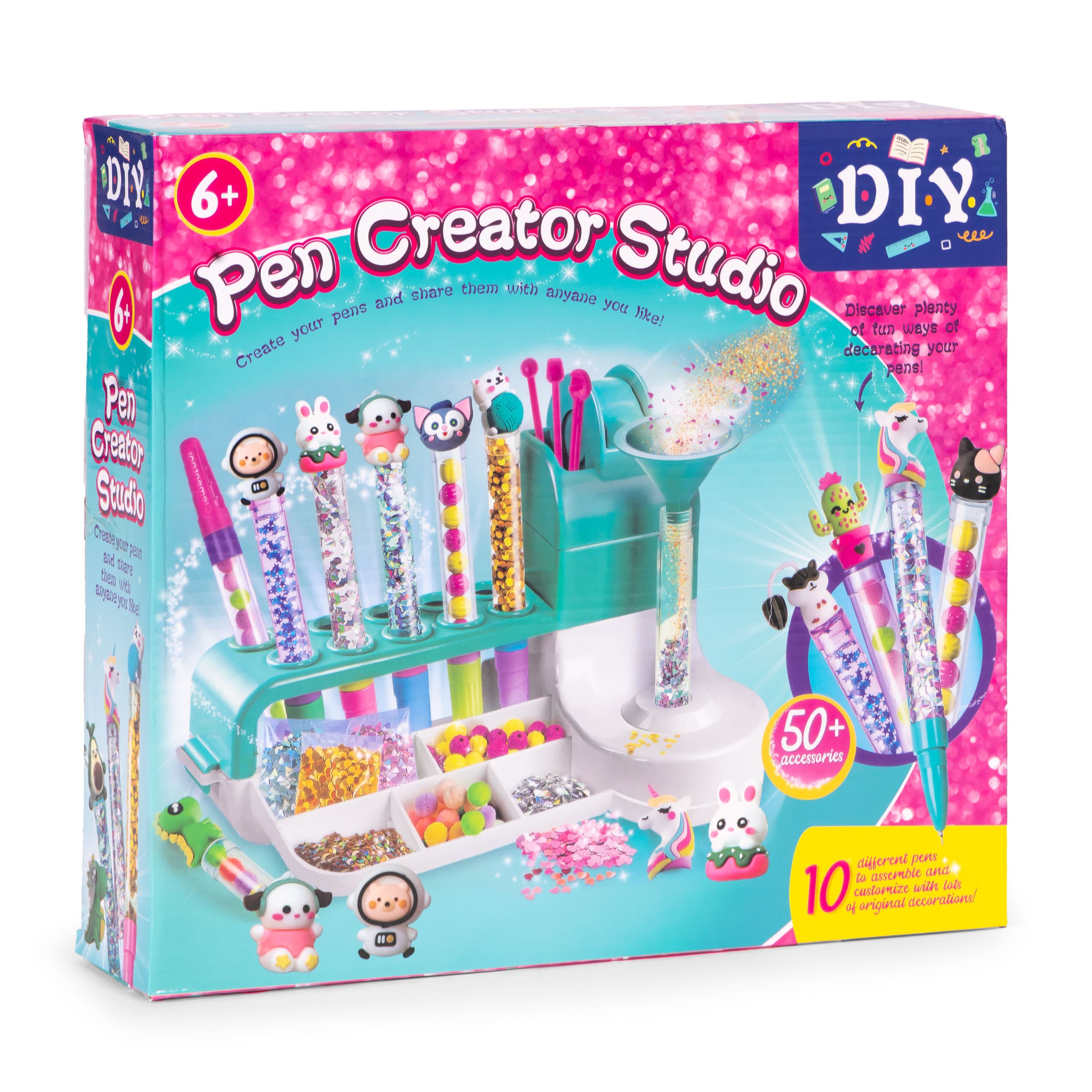 Zestaw do robienia długopisów fabryka pen creator DIY zwierzątka brokat koraliki pompony