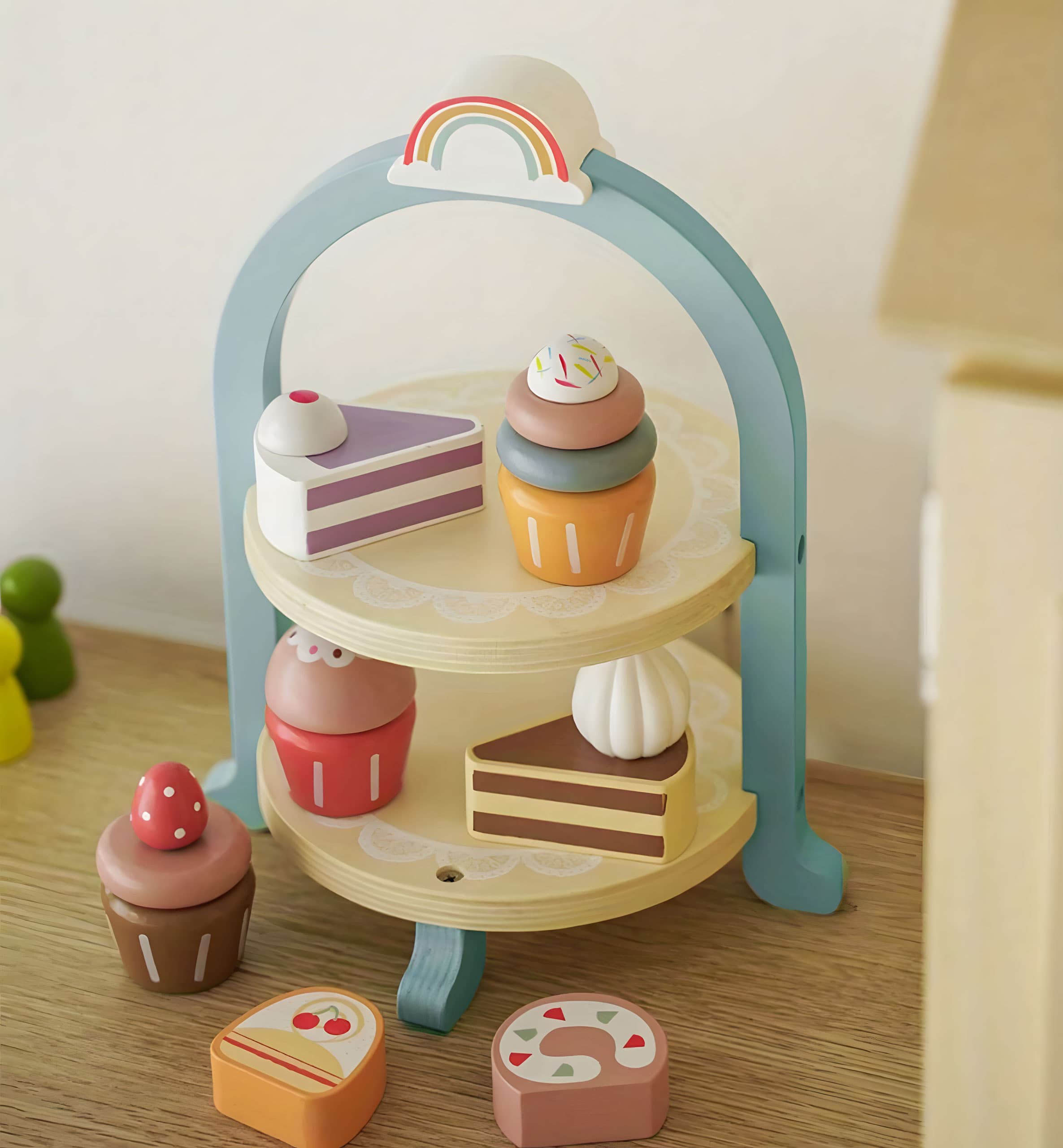 Serwis do herbaty kawy z ciastkami filiżanki dzbanek tacka patera ECOTOYS