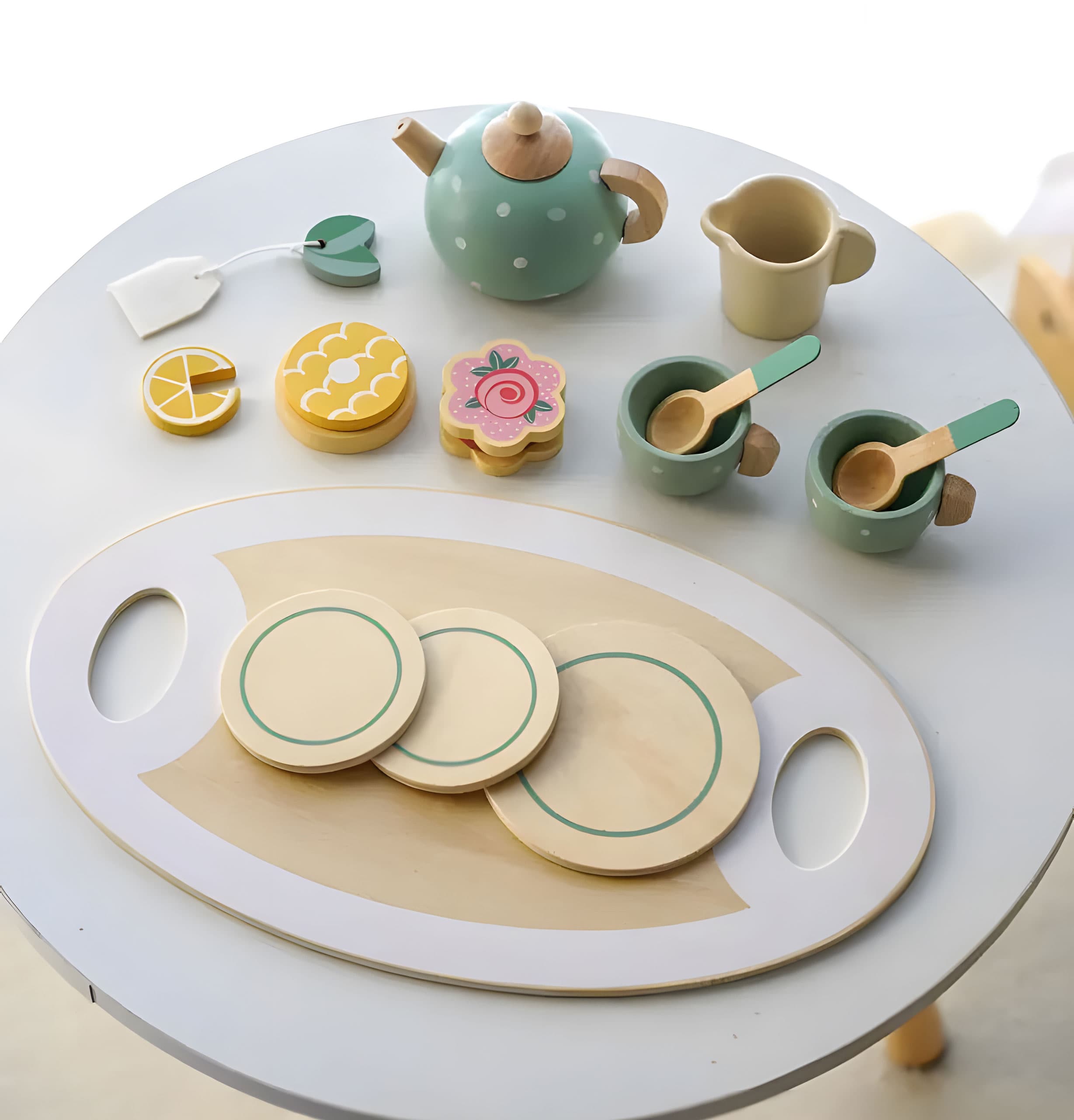 Serwis do herbaty kawy z ciastkami filiżanki dzbanek tacka patera ECOTOYS