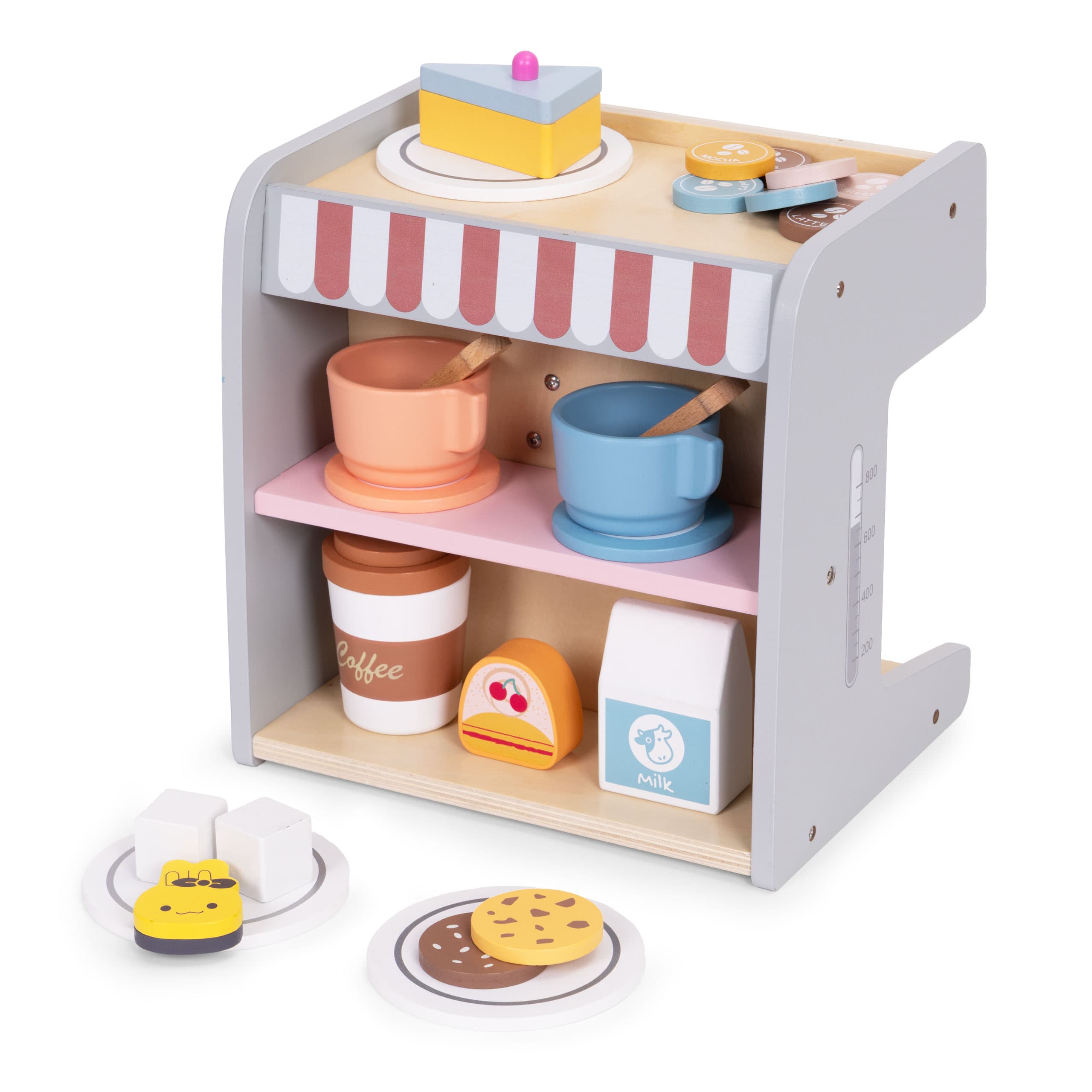 Drewniany ekspres do kawy dla dzieci 2w1 sklepik zestaw baristy 26 akcesoriów ECOTOYS