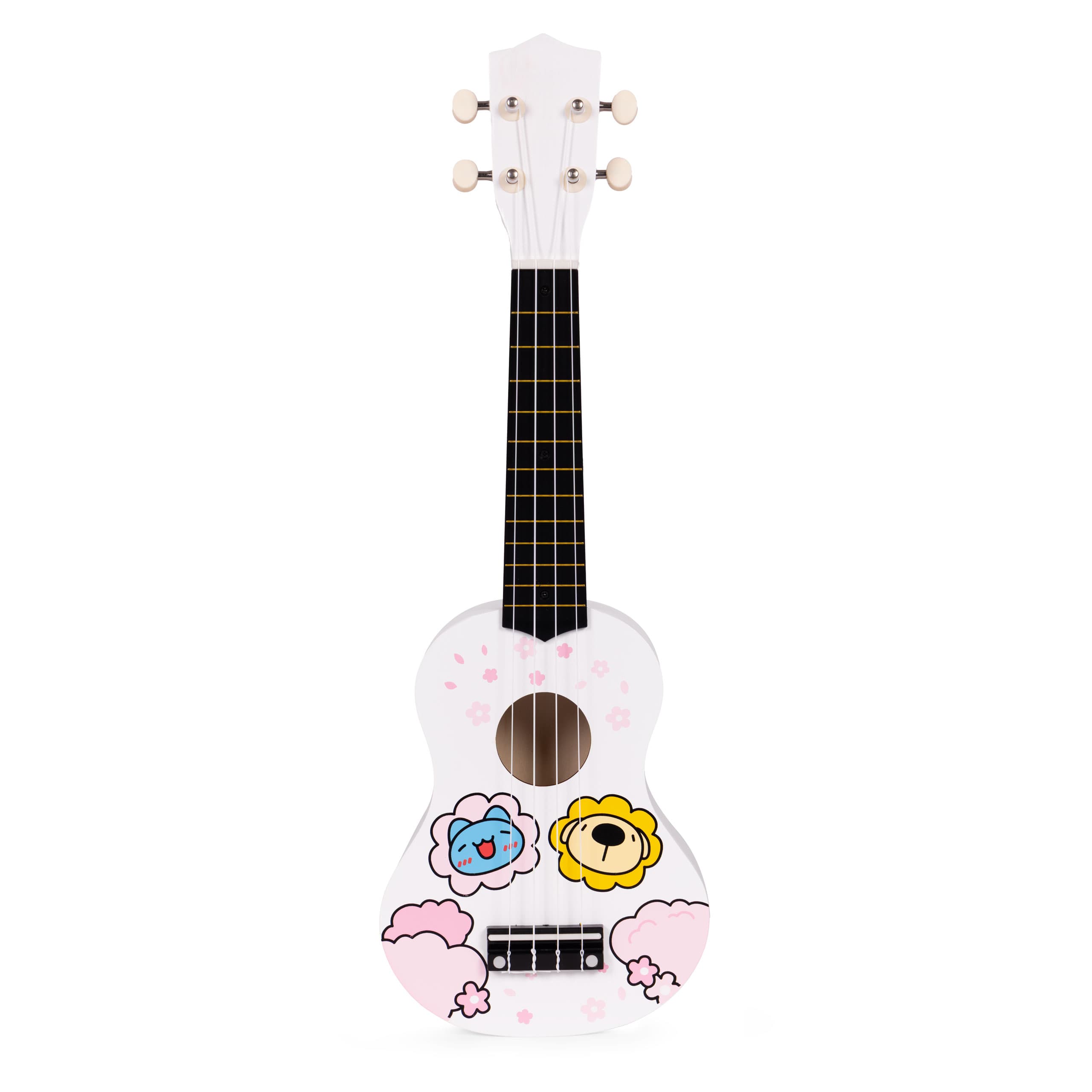 Gitara ukulele dla dzieci drewniana 4 struny nylonowe kostka do gry ECOTOYS