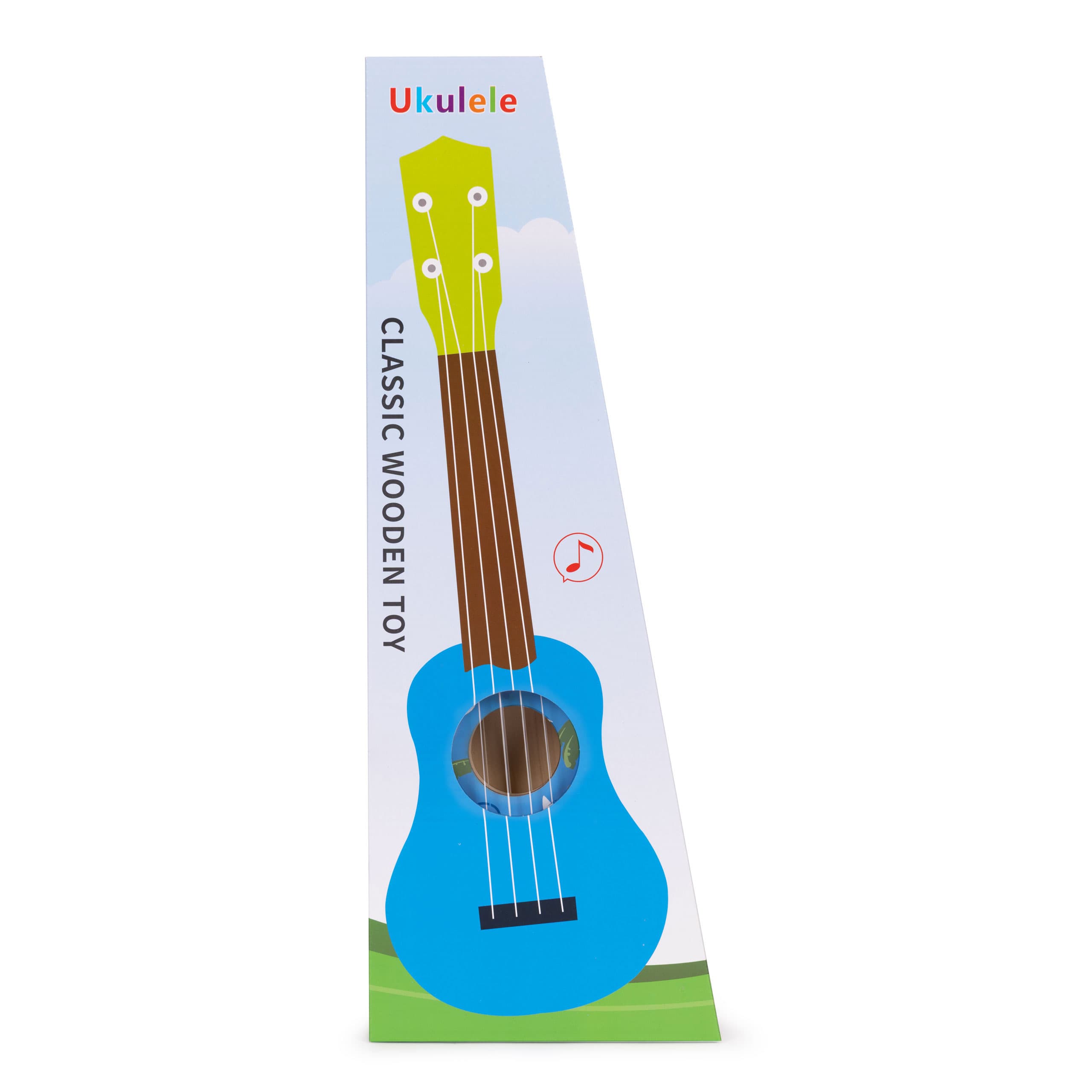 Gitara ukulele dla dzieci drewniana 4 struny nylonowe kostka do gry ECOTOYS