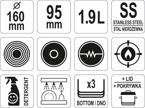 RONDEL Z POKRYWKĄ ZE STALI NIERDZEWNEJ 16X9,5CM 1.9L. YATO GASTRO