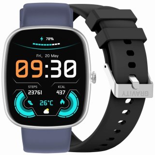 Smartwatch Męski GRAVITY GT18-6 Czarny Pasek Silikonowy + Granatowy Pasek Gravity
