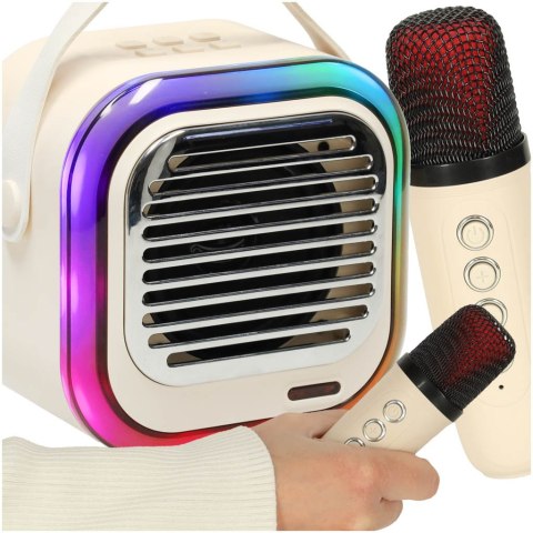 Zestaw do karaoke głośnik Bluetooth 2 mikrofony USB LED 10W kremowy Zestaw do karaoke głośnik Bluetooth 2 mikrofony USB LED 10W kremowy