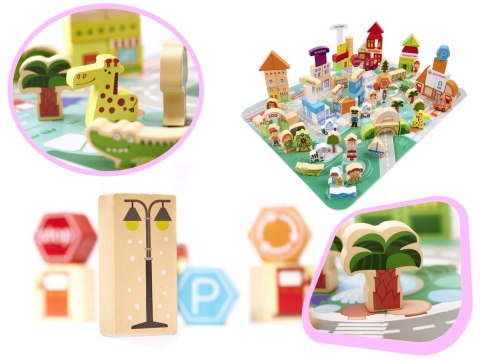 Klocki drewniane edukacyjne miasto puzzle 120el. drewniane miasto prezent3+