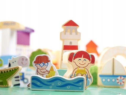 Klocki drewniane edukacyjne miasto puzzle 120el. drewniane miasto prezent3+