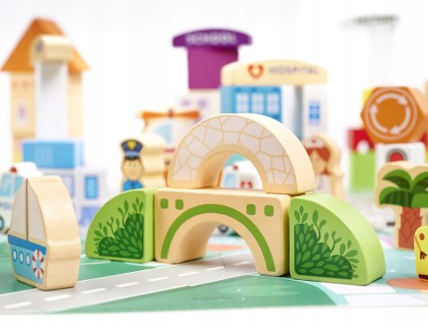 Klocki drewniane edukacyjne miasto puzzle 120el. drewniane miasto prezent3+