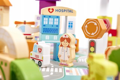 Klocki drewniane edukacyjne miasto puzzle 120el. drewniane miasto prezent3+